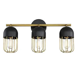 Eurofase Palmerston Gold Open Cage Bath Vanity Wall Mount, Damp Rated, 3-Light 180 Total Watts, 10"H x 19"W, Matte Black
