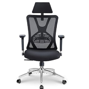 Ticova Ergonomic Office Chair - High Back Desk Chair with Adjustable Lumbar Support, Headrest & 3D Metal Armrest - 130° Rocking Mesh Computer Chair