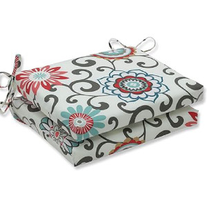 Pillow Perfect Floral Outdoor Patio Seat Cushion with Ties,set of 4