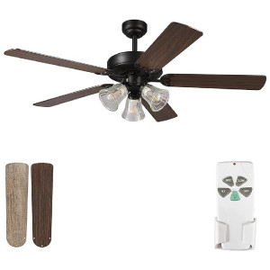 52 Inch Indoor Ceiling Fan with Light and Remote Control, Reversible Blades and Motor, 110V