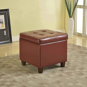 HomePop Ottoman Storage Bench, Red, Faux Leather