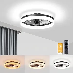 VOLISUN Low Profile Ceiling Fans with Lights and Remote,3000K-6500K Smart Bladeless LED Fan Light