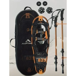 Alptrek 825 Snowshoe Kit w/Poles & Carry Bag, Black/Orange Medium Up to 200 lbs