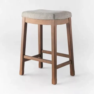Candor Wood and Upholstered Saddle Counter Height Barstool Gray Linen
