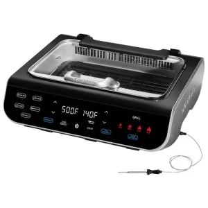 Gourmia Food Station Smokeless Grill, Griddle, & Air Fryer with Integrated Temperature Probe