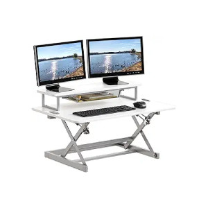 SHW 36-Inch Height Adjustable Standing Desk Converter Sit to Stand Riser Workstation, White