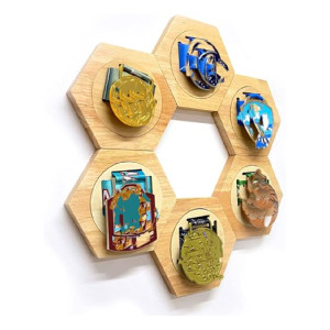 Ankong Medal Display Hanger Rack Wooden Decoration Hexagon Honeycomb Medal Storage Case
