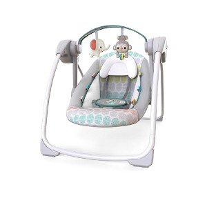 Bright Starts Portable Automatic 6-Speed Baby Swing with Adaptable Speed, Taggies, Music, Removable-Toy-Bar