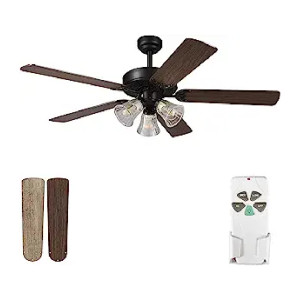 52 Inch Indoor Ceiling Fan with Light and Remote Control, Reversible Blades and Motor