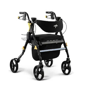 Medline Premium Empower Folding Mobility Rollator Walker with Memory Foam Seat, Black, 300 lb. Weight Capacity, 8” Wheels
